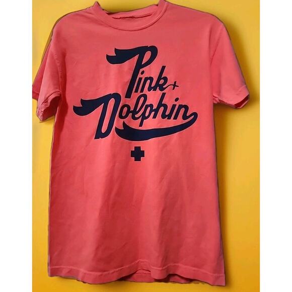 Pink Dolphin Men's Script Cree Tee size Small New A129 Excellent Soft Surf Beach - Picture 1 of 5